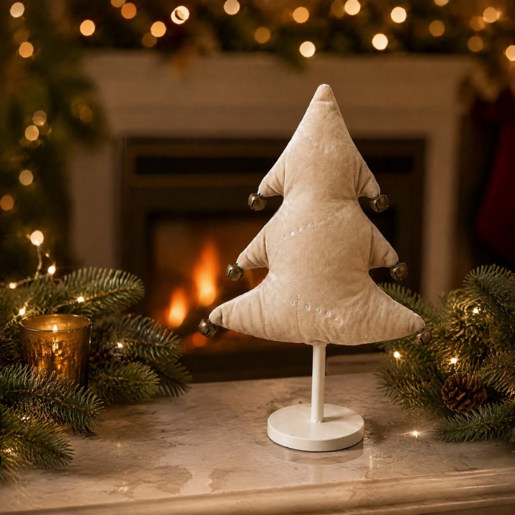 Lightweight Retro Holiday Accents Christmas Tabletop Ornaments Tree Ornament with Bell Fabric Xmas Table Decor Luxury Mi