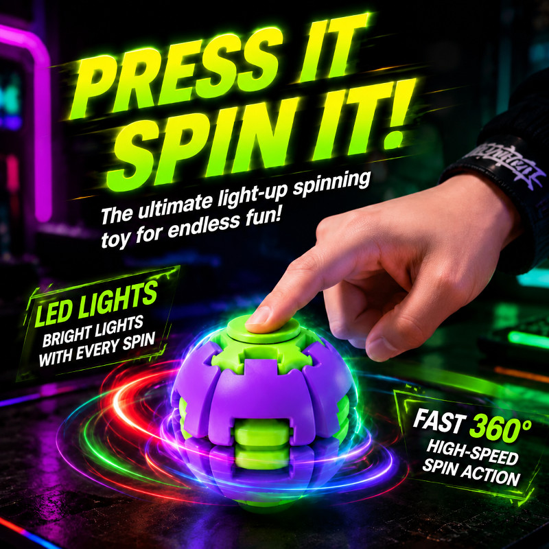 [Interactive Fun] 3D Light Up Fidget Spinner Ball/Push Pop Spinning Gyro Toy/Luminous Ball/Parentchild Interactive Toy