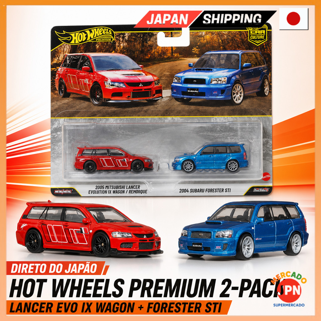 Hot Wheels Premium 2-Pack 2005 Mitsubishi Lancer Evolution IX Wagon / 2004 Subaru Direct from JAPAN