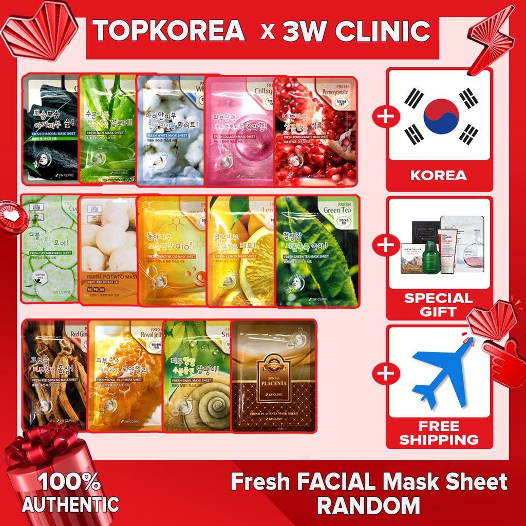 ★ Clínica 3W Folha De Máscara Facial Fresca 1ea-14 Opções/TOPKOREA/Envio Da Coreia