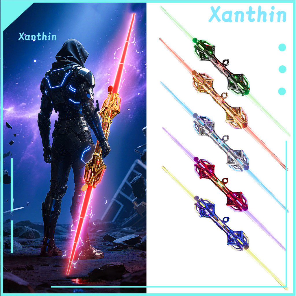 Cosplay Lightsaber with Sound Double Blade Toy 24 Led Light Modes Effects Retractable Fingertip Spin Sword for Kids Adul