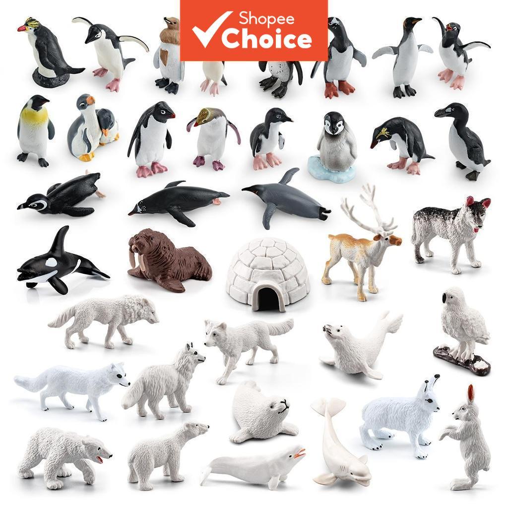 Conjunto De Estatuetas De Animais Polares Simulados Com Pinguins , Morsa , Ursos E Renas Para Crianças No Inverno