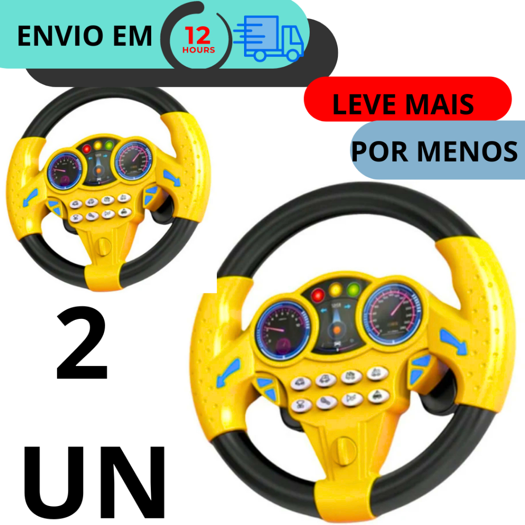 Kit 2 Volante Musical Crianças Com 8 Buzinas Direção Simulada Desenvolve a Imaginação e Criatividade