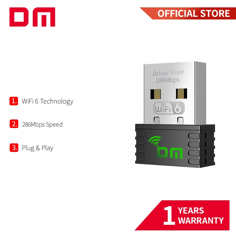 Adaptador USB WiFi 6 DM AD086 286Mbps 2.4GHz Plug & Play para PC desktop, notebook, Windows e Linux