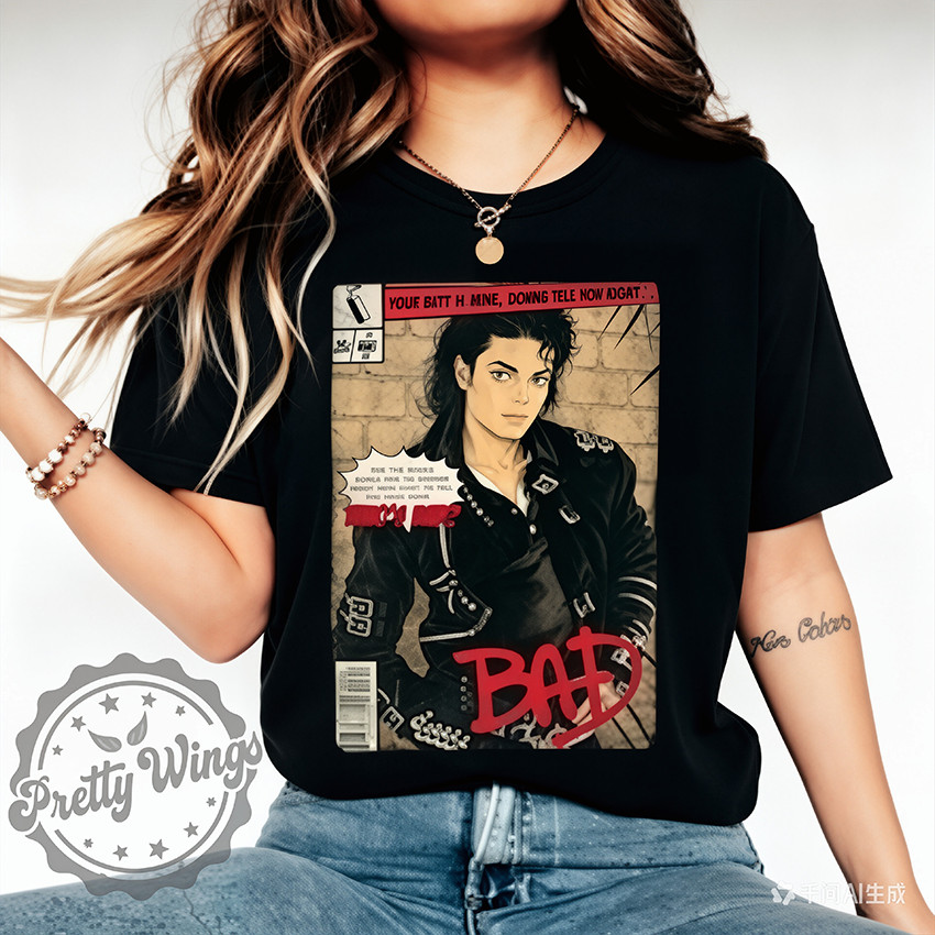 Camiseta Oversized Masculina Feminina Michael Jackson BAD Anime Comics, Estampa Vintage de HQ, Camiseta de Rua