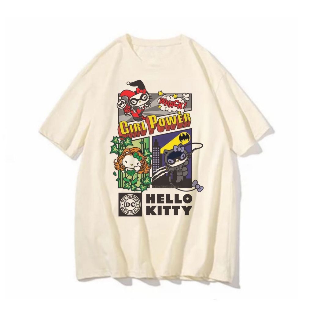Camiseta Hello Kitty x DC Comics blusa feminina masculina anime desenho art camisa girl power