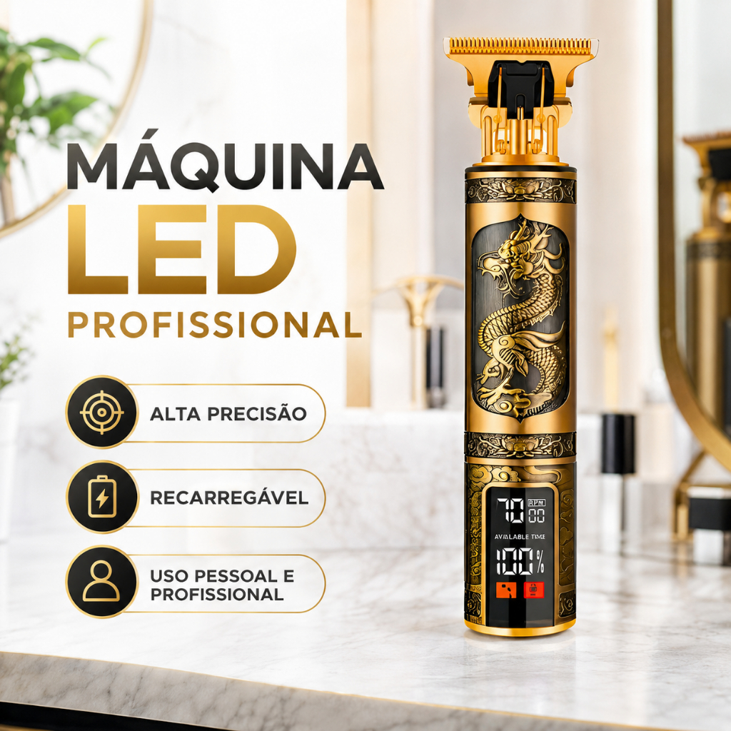 Maquina de Cortar Cabelo Barbear Dragão Profissional LED Cuidado Masculino Recarregável