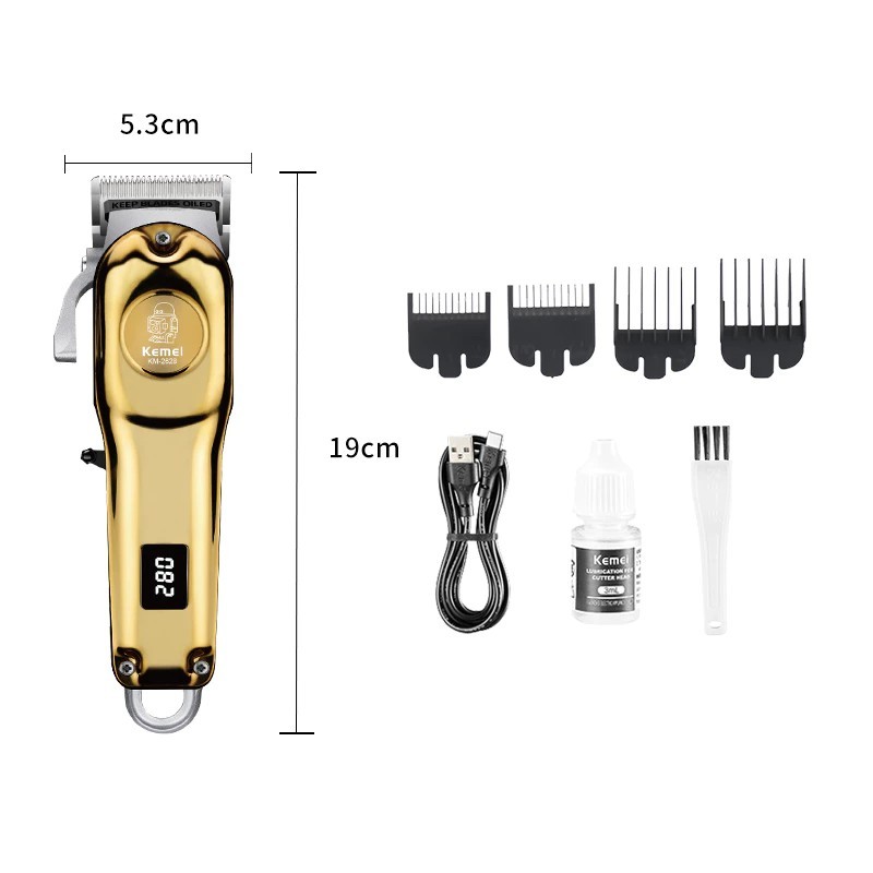 Maquina De Cortar Cabelo Barba e acabamento  Profissional Led Display Kemei Dourado sem fio