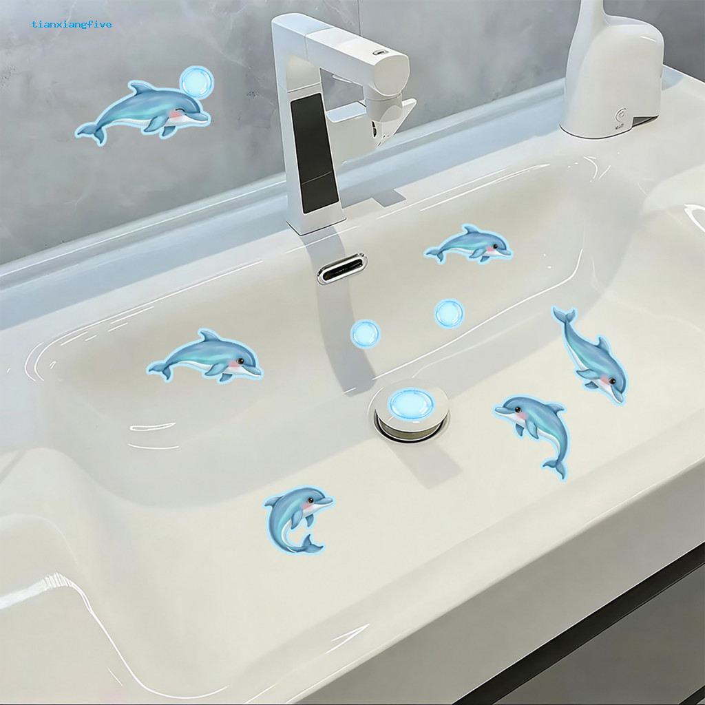 Bathroom Sink Decal Glow the Dark Ocean Sticker Waterproof Decals Cute Turtles Dolphins Sea Pvc Self-adhesive Tiles Bath