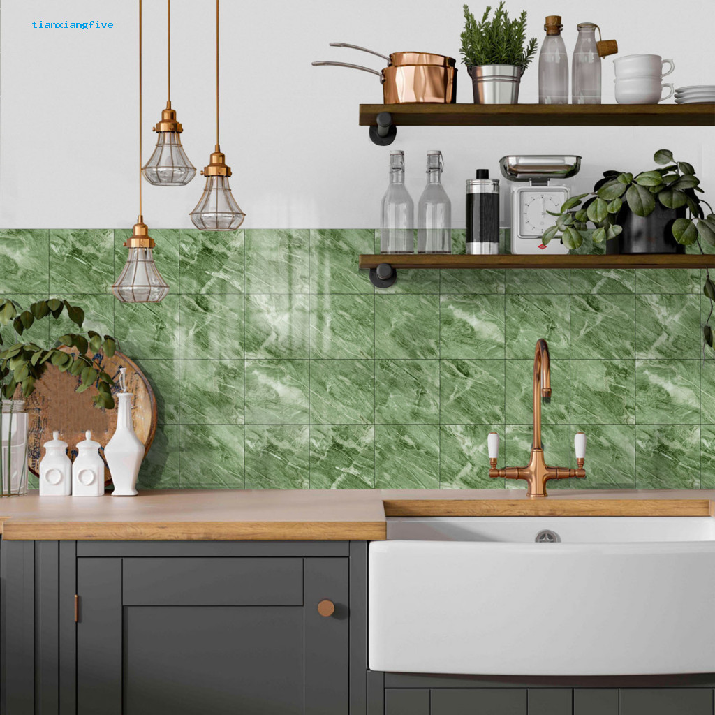Peel and Stick Tiles Waterproof Backsplash Decals for Bathroom 12pcs Self-adhesive Pattern Wall Stickers Scratch-resista