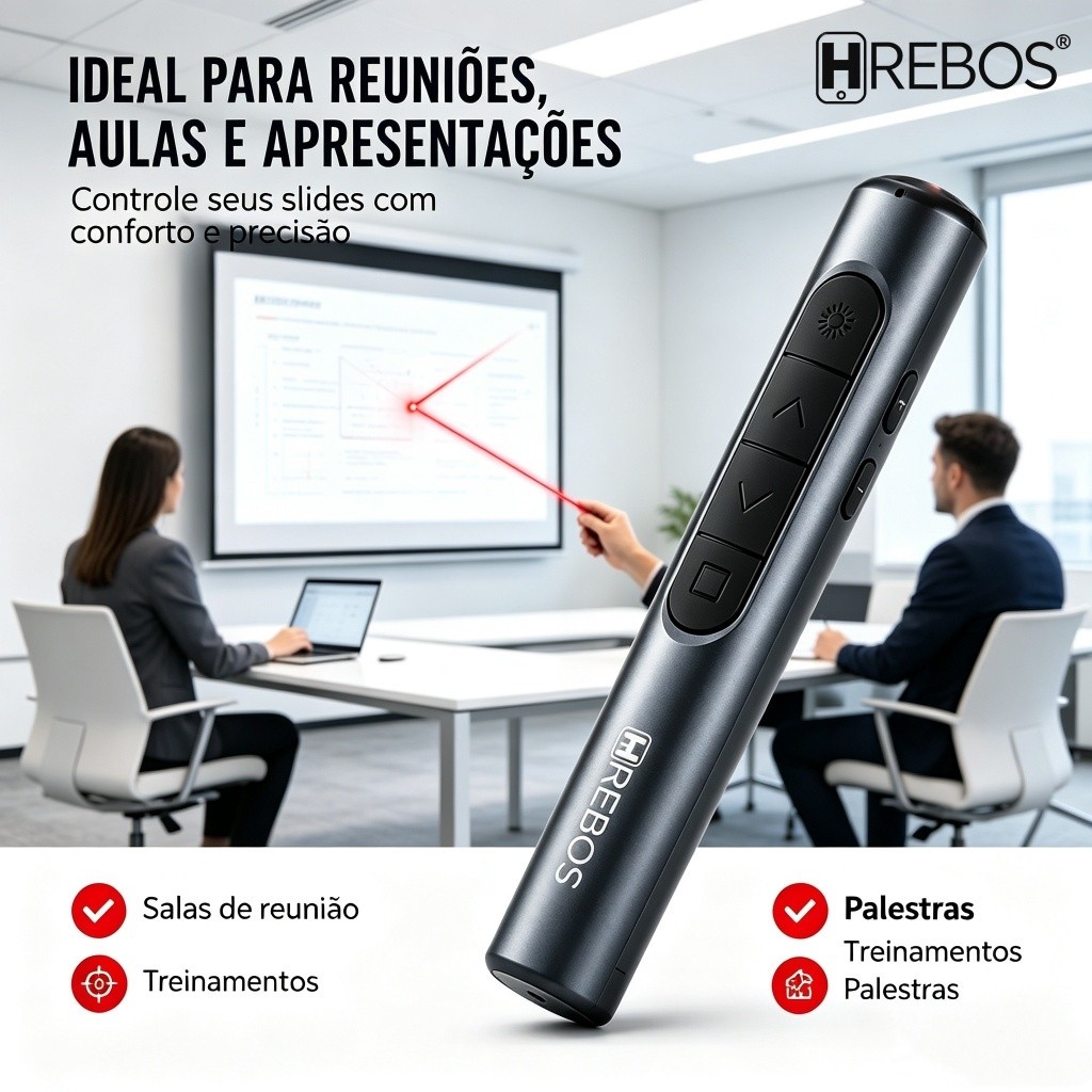 Hrebos Rechargeable Slideshow Presenter- 200 Metros Controle remoto RF2.4GHz adaptaçãoWindows / Mac OS / Linux / Android