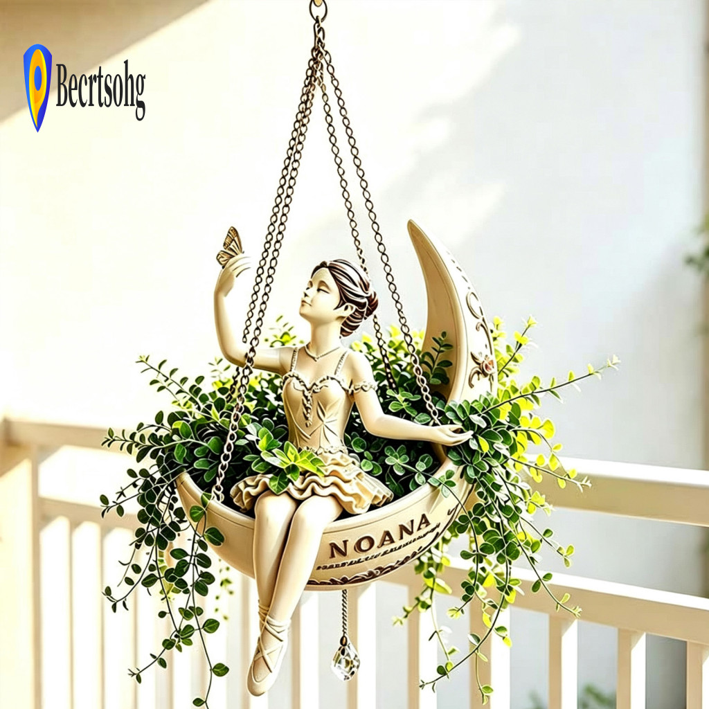 Garden Hanging Basket for Ivy Ballet Dancer Planter Ballerina on Moon Resin Flower Pot for Succulents Vines Spider Plant