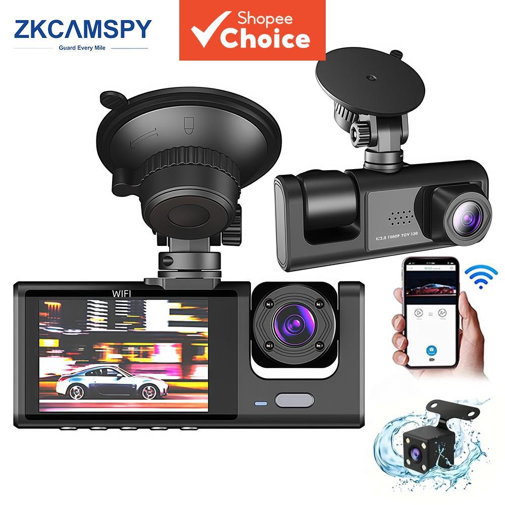 DVR de Carro WiFi com 2/3 lentes Câmera Veicular Dash Cam para Carros Gravador de Vídeo Frontal e Traseira com Visão