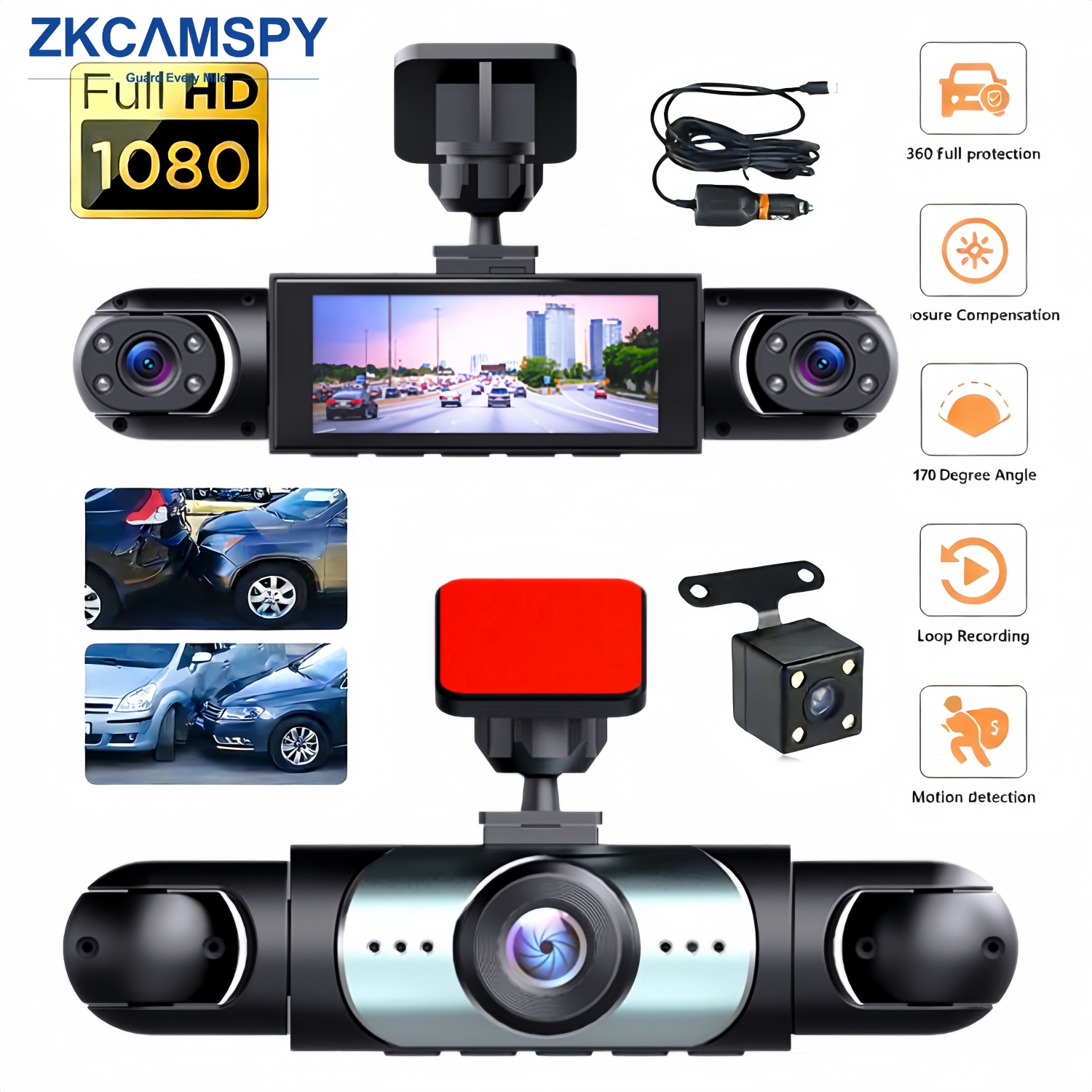 Dash Cam Para Carro Veículo DVR Gravador De Vídeo 4 Câmeras Filmadoras De Visão Noturna-De Estacionamento