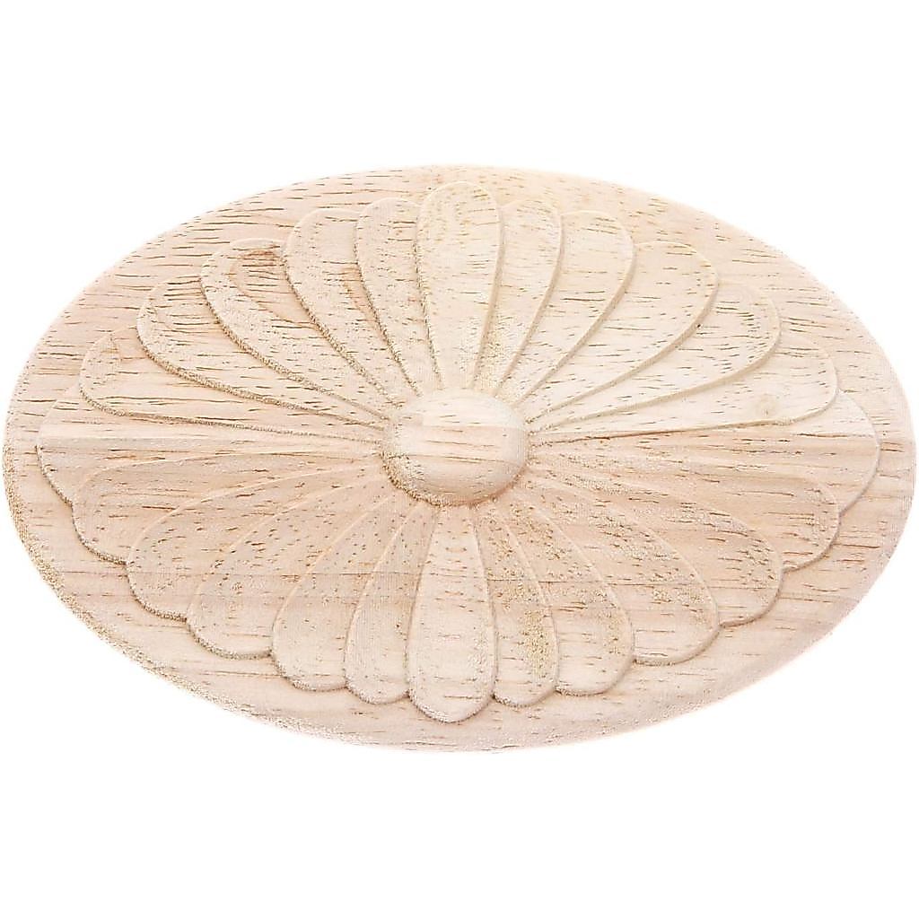 MUXSAM 1Pc Simple Unpainted Solid Wood Carved Oval Flower Pattern Door Central Applique Onlay Decal for Furniture 14.5x1