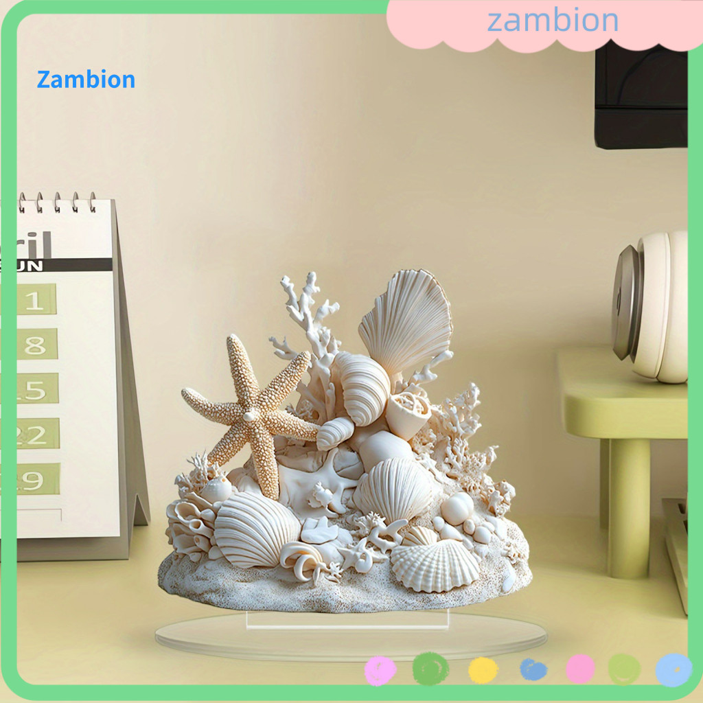Desktop Decoration Coastal Shell Coral Ornament 2d Flat Acrylic Starfish with Base – Ocean Seashell Table Centerpiece