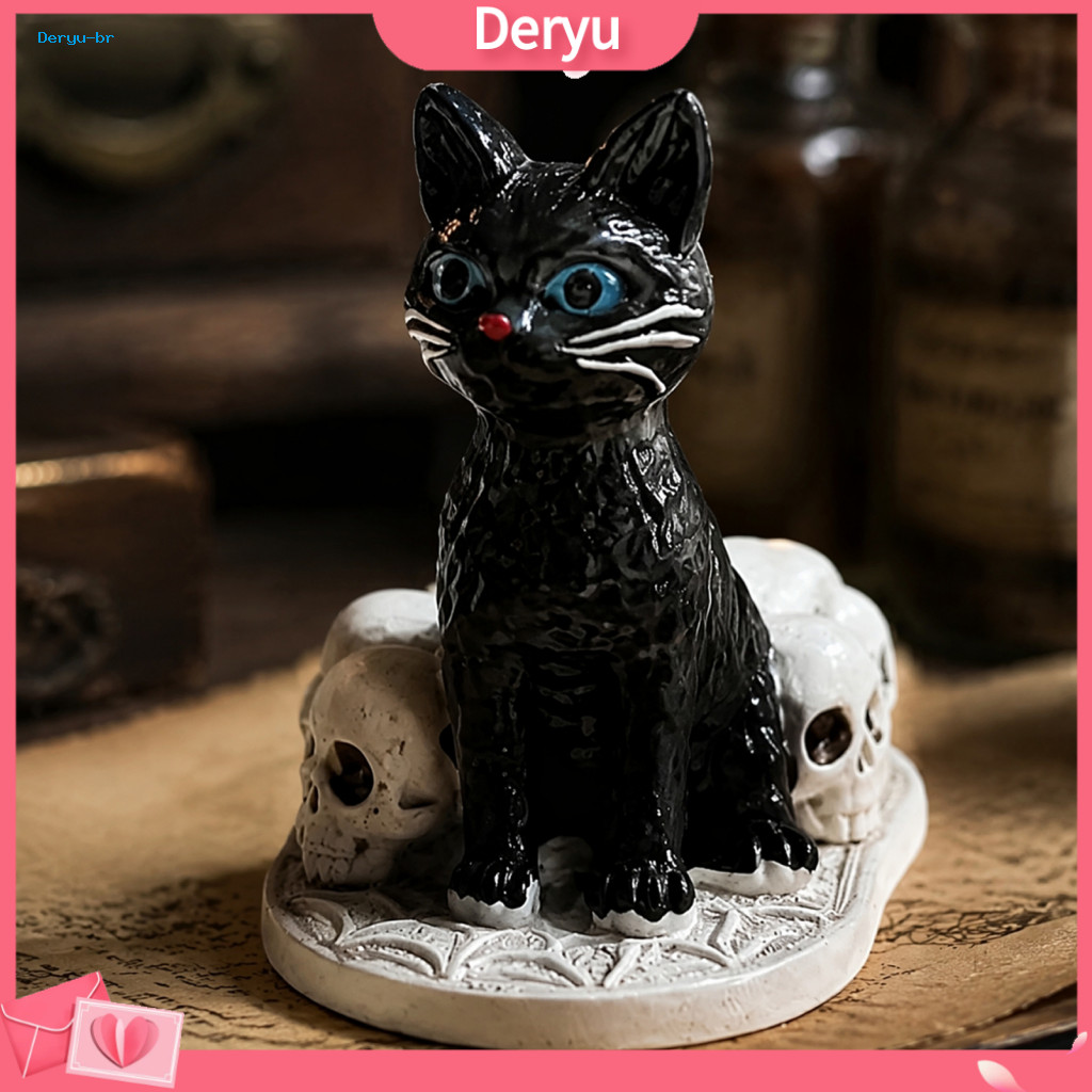 Durable Desktop Statue for Halloween Skeleton Cat Dog Ornaments Skull Figurine Resin Spooky Home Desk Fireplace for Sout