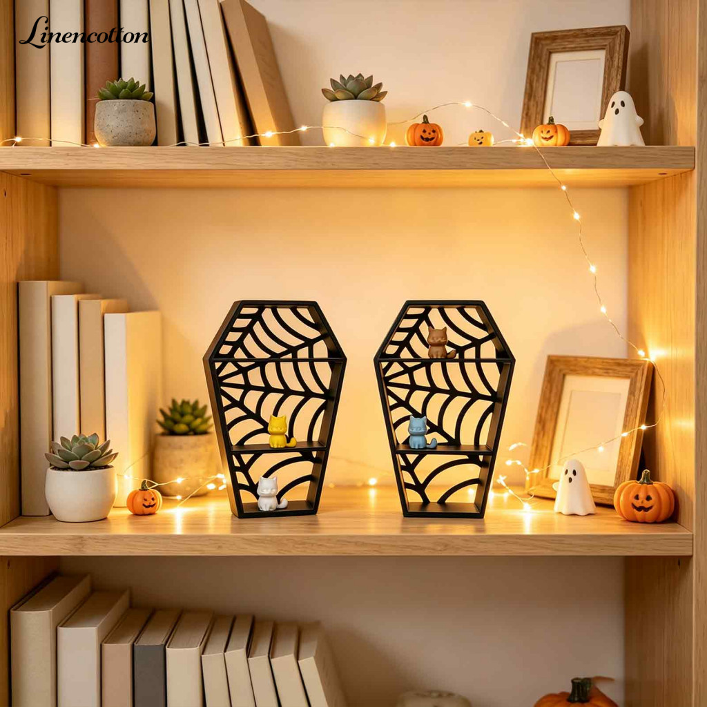 Halloween Desktop Ornament Coffin-shaped Display Shelf Coffin Spider Web 3d Printed Black Hollow Tiered Mini Stand for S