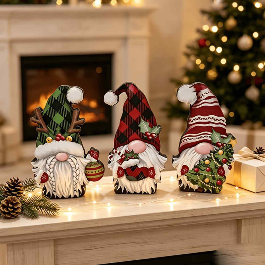 Christmas Gingerbread Man Ornaments Wooden Desktop Decorations Cartoon Ornament Double-sided Printed Tabletop Figurine D