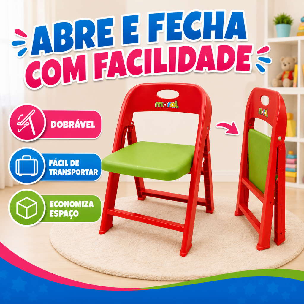 Cadeirinha Infantil Dobrável Portátil Criança 2 Anos Até 25kg Vermelha Azul Rosa