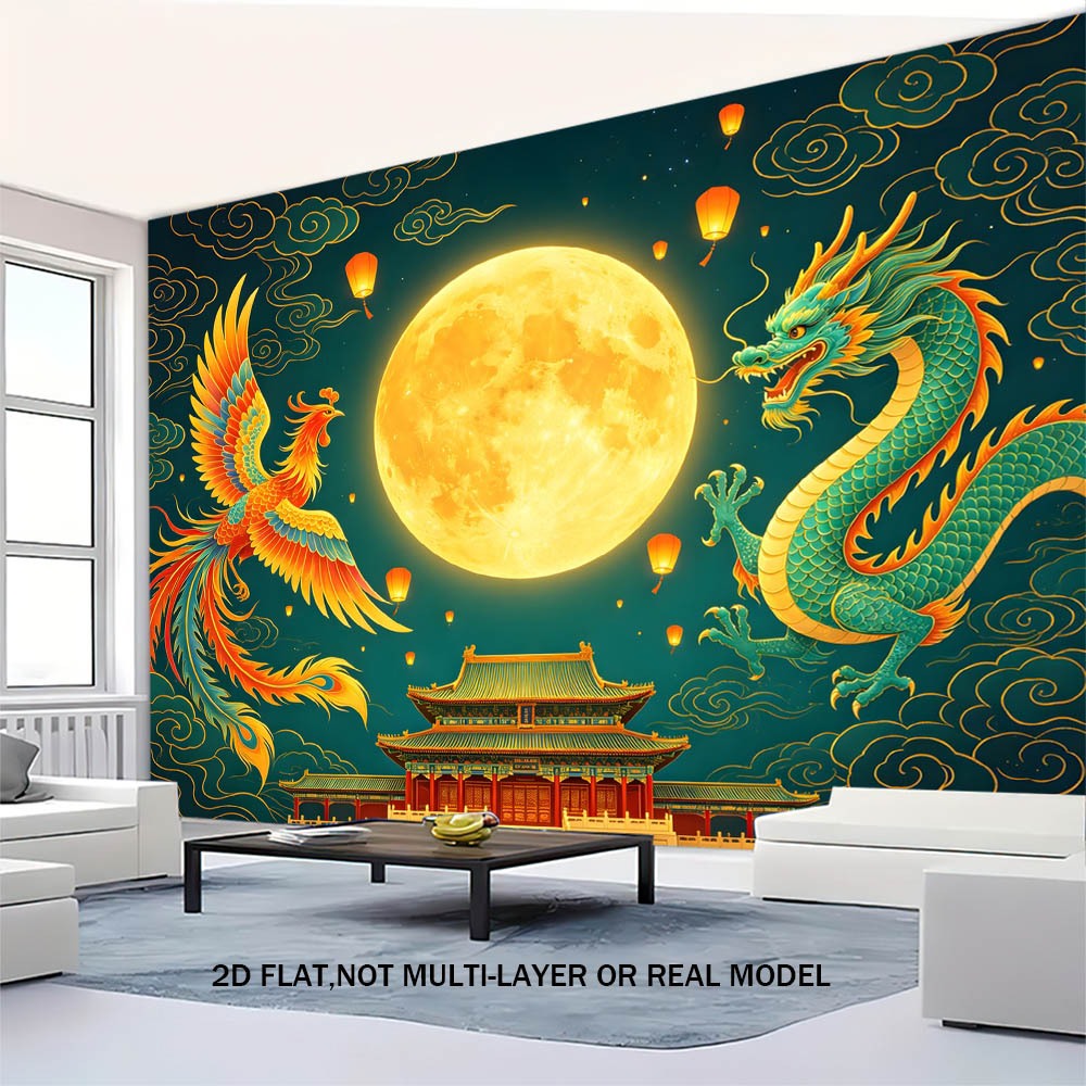[Tapeçaria de poliéster] Dragon Phoenix Chengxiang Cidade Proibida Lua Cheia Kongming Lanterna Paisagem Decoração de par