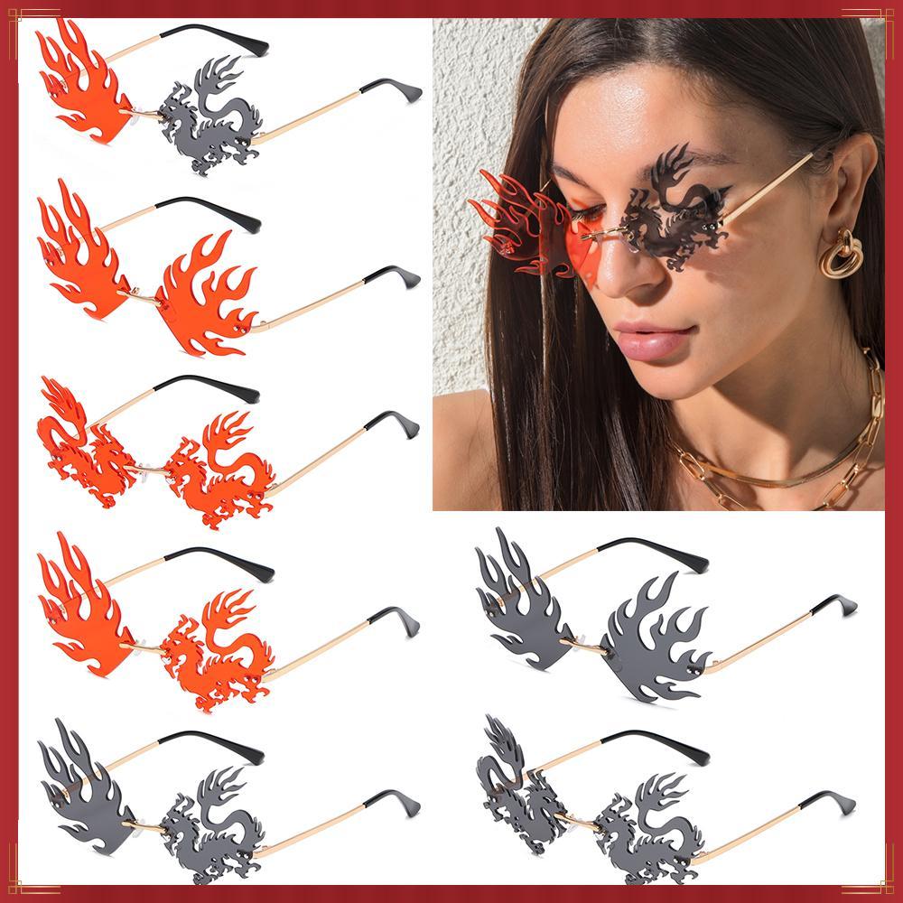 Óculos De Sol Sem Aro Verão UV400 Dragon Phoenix Shape Shades Coloridos Moldura