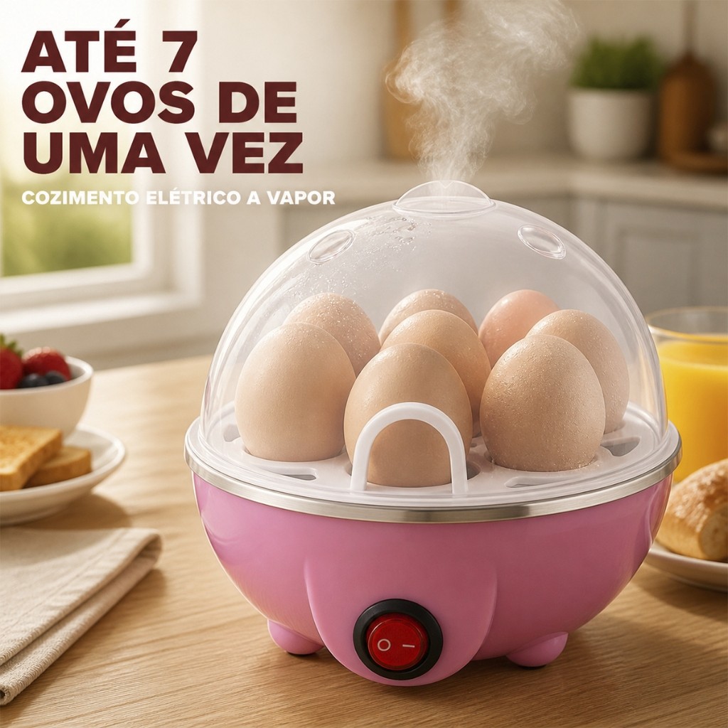 Panela para Cozinhar Ovos Elétrica em 110V a Vapor 350W para com Bandeja e Tampa Transparente
