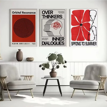 Quadros decorativos Modern Abstract Open Your Mind Blue Waves Vintage Japanese (3 peças)