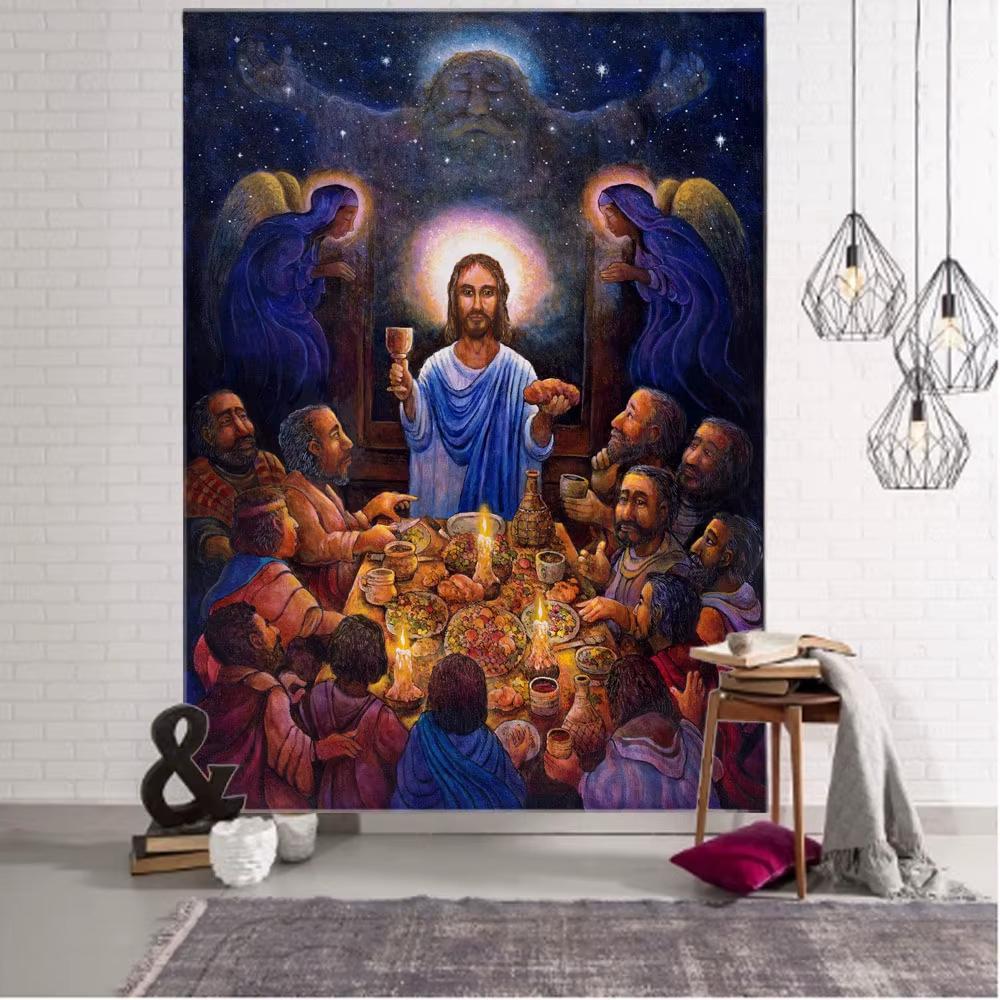 Quadro decorativo Ceia sagrada com anjos e atmosfera cósmica (1 peça)