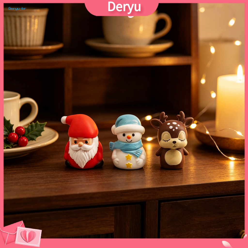 Mini Christmas Ornaments for Desktop Childlike Party Favors Vinyl Figurines Set – Cute Santa Claus Snowman Reindeer St