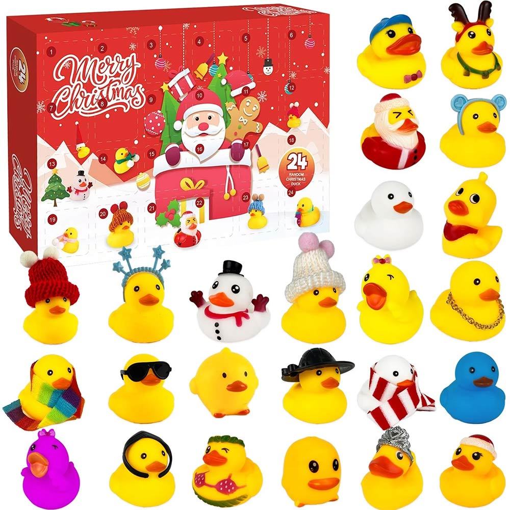 Christmas Advent Rubber Duck Pack, 24 Festive Duck Figurines, Soft Rubber Toys, Desktop Ornament For Holiday