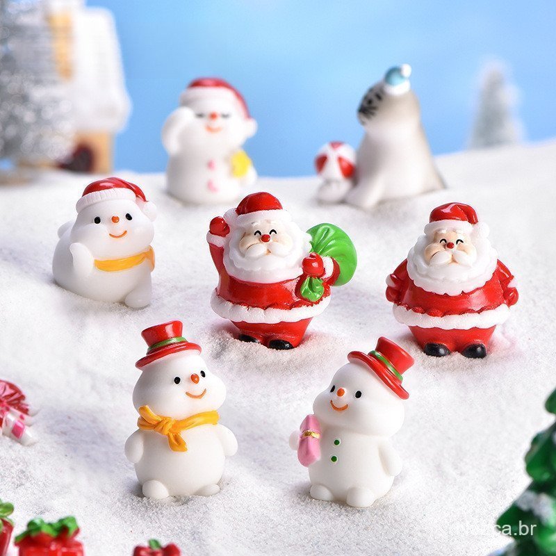 Mini Christmas Desk Decor Resin Figurines, 2-5cm Cute Santa Snowman, Small Festive Table Ornaments