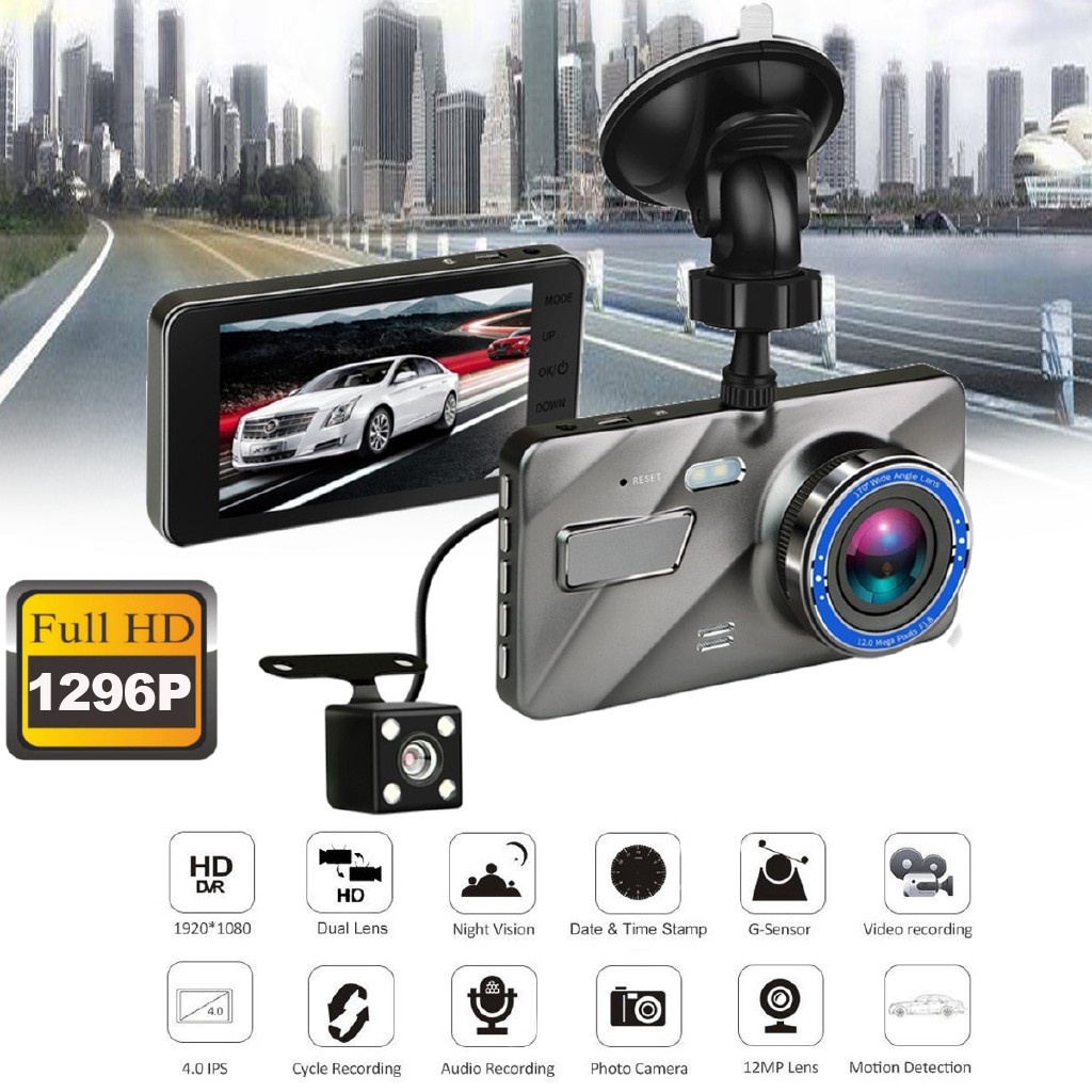 Câmera DVR Para Carro Full HD 1080P 4 IPS Frontal + Espelho Visão Noturna Gravador De Vídeo Monitor De Estacionamento da