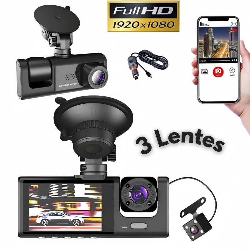 3 Lens DVR Vehicles Security Camera 1080P Video Recorder Record Front, Inside and Rear View