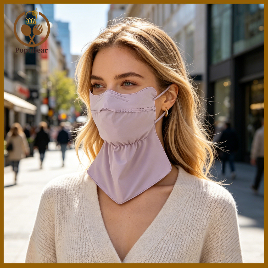 Uv Protection Face Shield Guard Elastic Fabric 3d Cut Sun Mask with Adjustable Earhooks Breathable Neck Cover for Outdoo