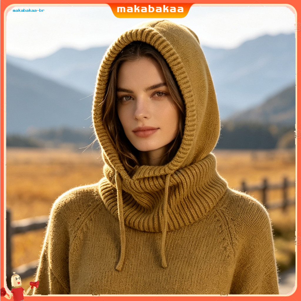 Winter Balaclava Hat for Men Women – Windproof Knitted Thermal Hooded Scarf with Adjustable Drawstring Warm Neck Warme