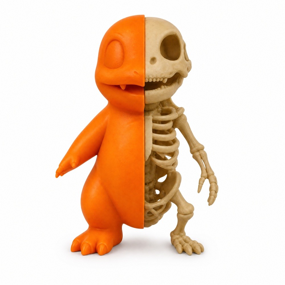 Charmander Half Skeleton Pokemon Impressao 3D Colecionavel