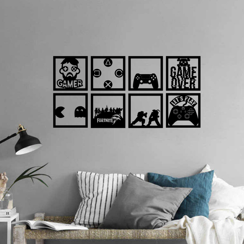 8 Quadros Gamer Para Decoração de Quarto Gamer - Coisas para Decorar Quarto Gamer Setup Gamer Over War Craft e Outros