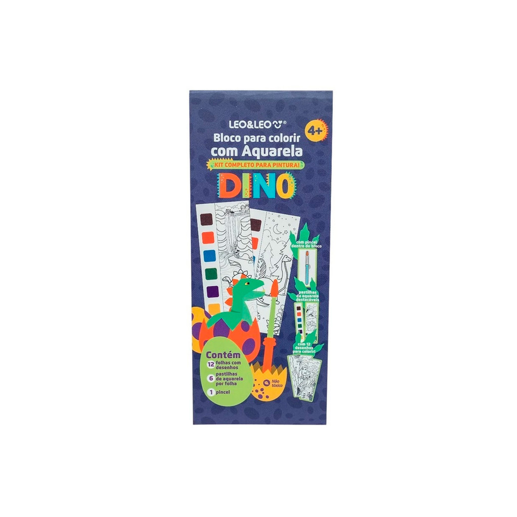 Bloco Para Colorir com Aquarela + Pincel - Dinossauro