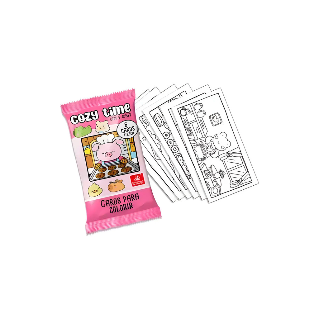 Kit 6 Cards Para Colorir Cozy Time