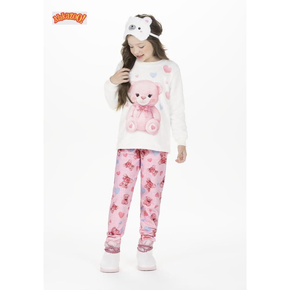 PIJAMA INFANTIL FLUFFY MENINA ALAKAZOO URSINHO ROSA PELUCIADO INVERNO PELINHOS