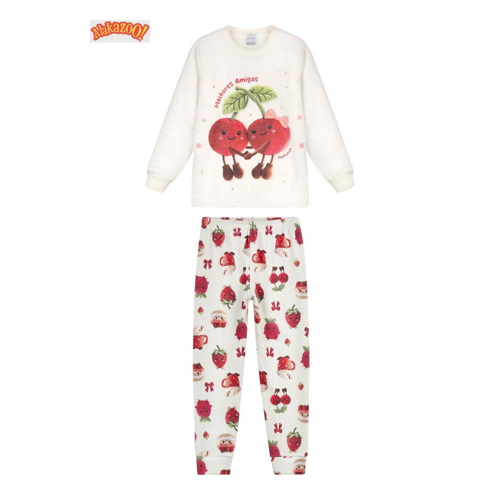 PIJAMA INFANTIL FLUFFY MENINA ALAKAZOO PELÚCIA OFF WHITE INVERNO QUENTINHO PELINHOS