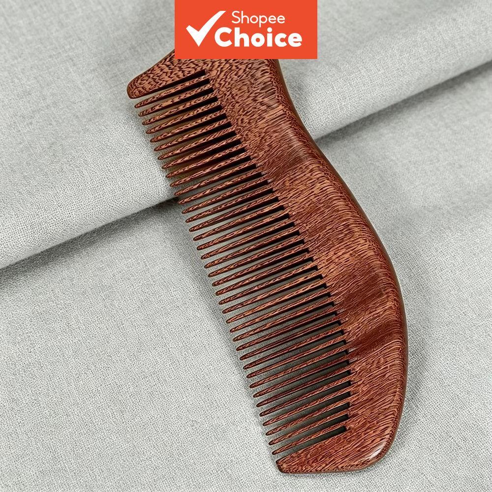 Pente de Sândalo com Dentes Fluffy Anti-Estático para Massagem no Couro Cabeludo
