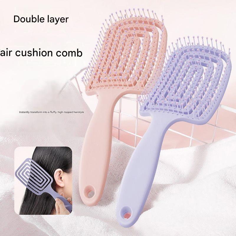 Escova De Cabelo Lady Scalp Massage Comb Com Cerdas De Nylon Antiestáticas Nervuras Circular Hollow Fluffy Styling Brush