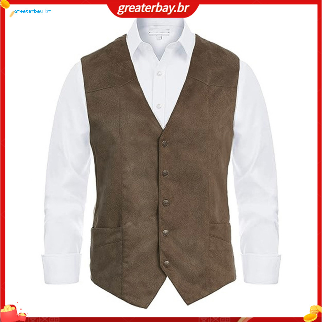 Men's Slim Fit V-neck Waistcoat with Pockets Single Breasted Formal Business Suit Vest Sleeveless Solid Color Dress for