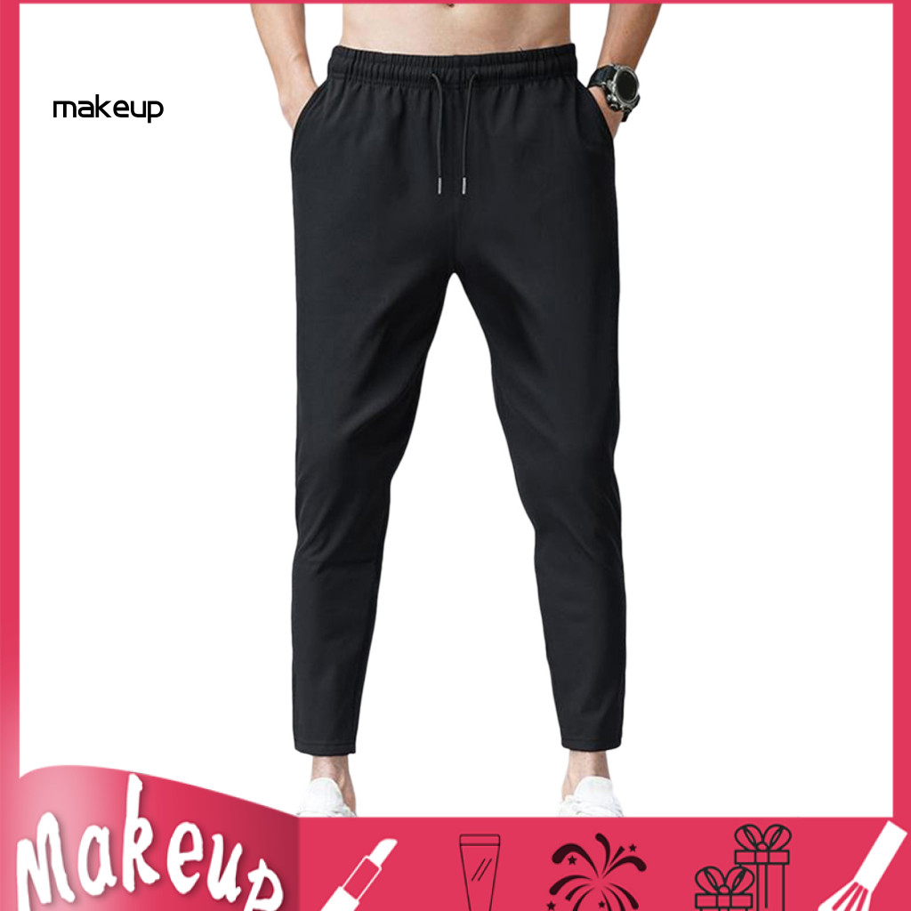 Waist Drawstring Casual Pants Adjustable Waistband Men Trousers Men's Summer with Reinforced Pockets Solid Color Straigh