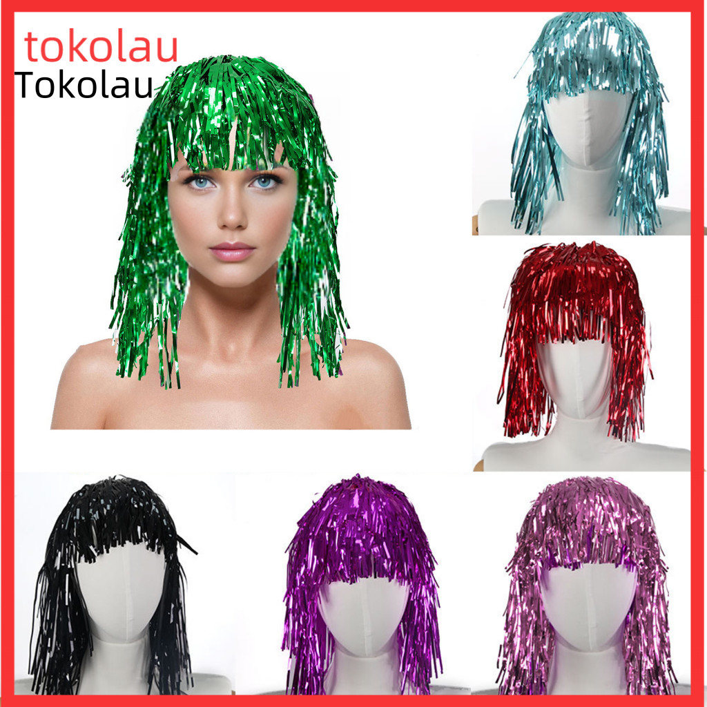 Disco Wig Adjustable Size Elastic Cord Headgear Foil Shiny Party with Reusable Cosplay Costume for Adults for Festivals