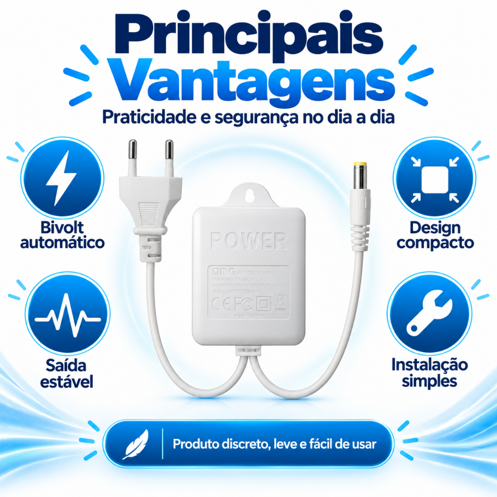 Fonte Adaptador 12V 2A à Prova de Água, Fonte Externa para Câmera de Segurança Wifi, Plug Europeu DC 5.5x2.1mm