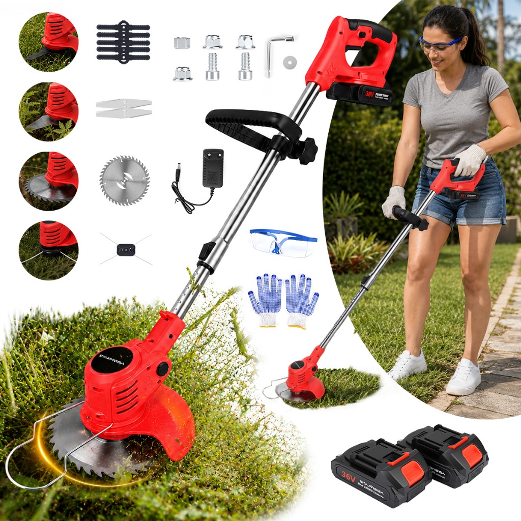 STARMEGA  Electric Lawn Mower/Brush Trimmer 18000rpm 36V Lithium Battery, 110-220V，Vermelho
