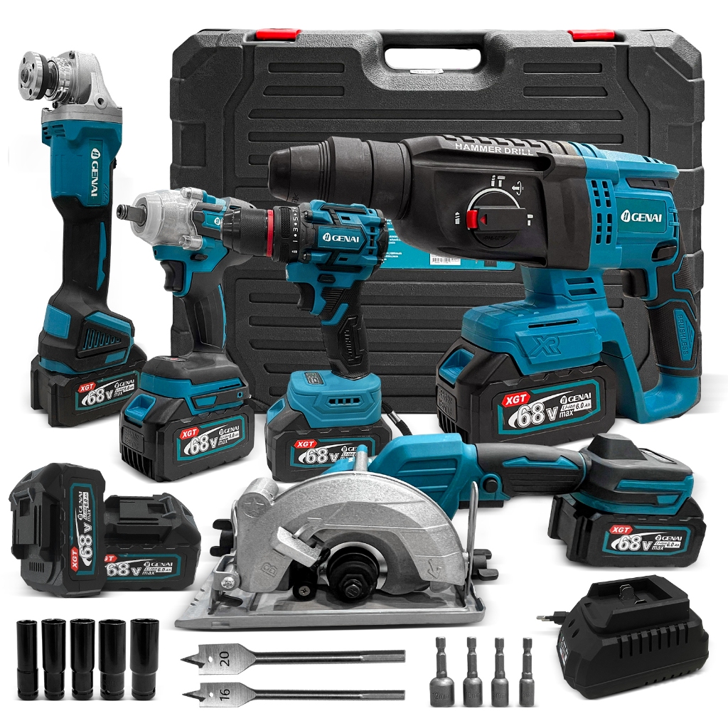 [GENAl] 5 in 1 Brushless Tool Kit with 68V Lithium Battery - Professional High Power Brushless Drill + Wrench